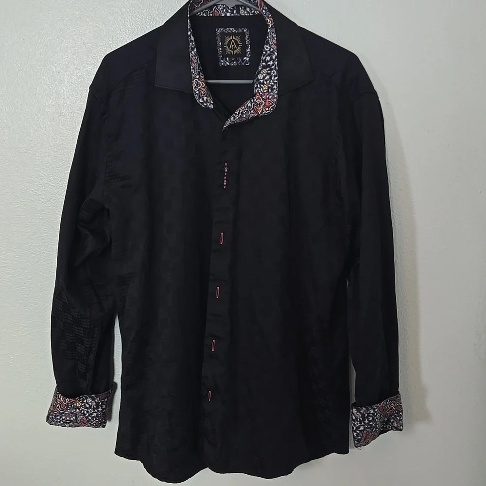 A 21 | Black Cotton Contrasting Cuffs Collar Dress Shirt Size XL